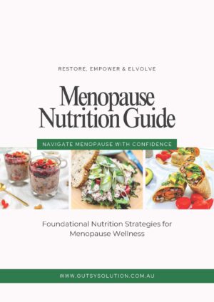 Image o the front cover of the Gutsy Solution Menopause Nutrition Guide.