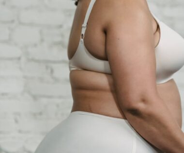 crop plump black woman in underwear