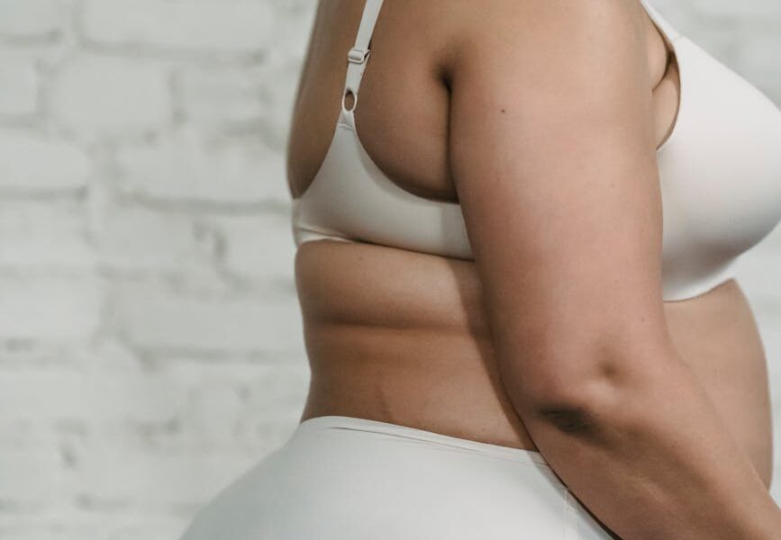 crop plump black woman in underwear