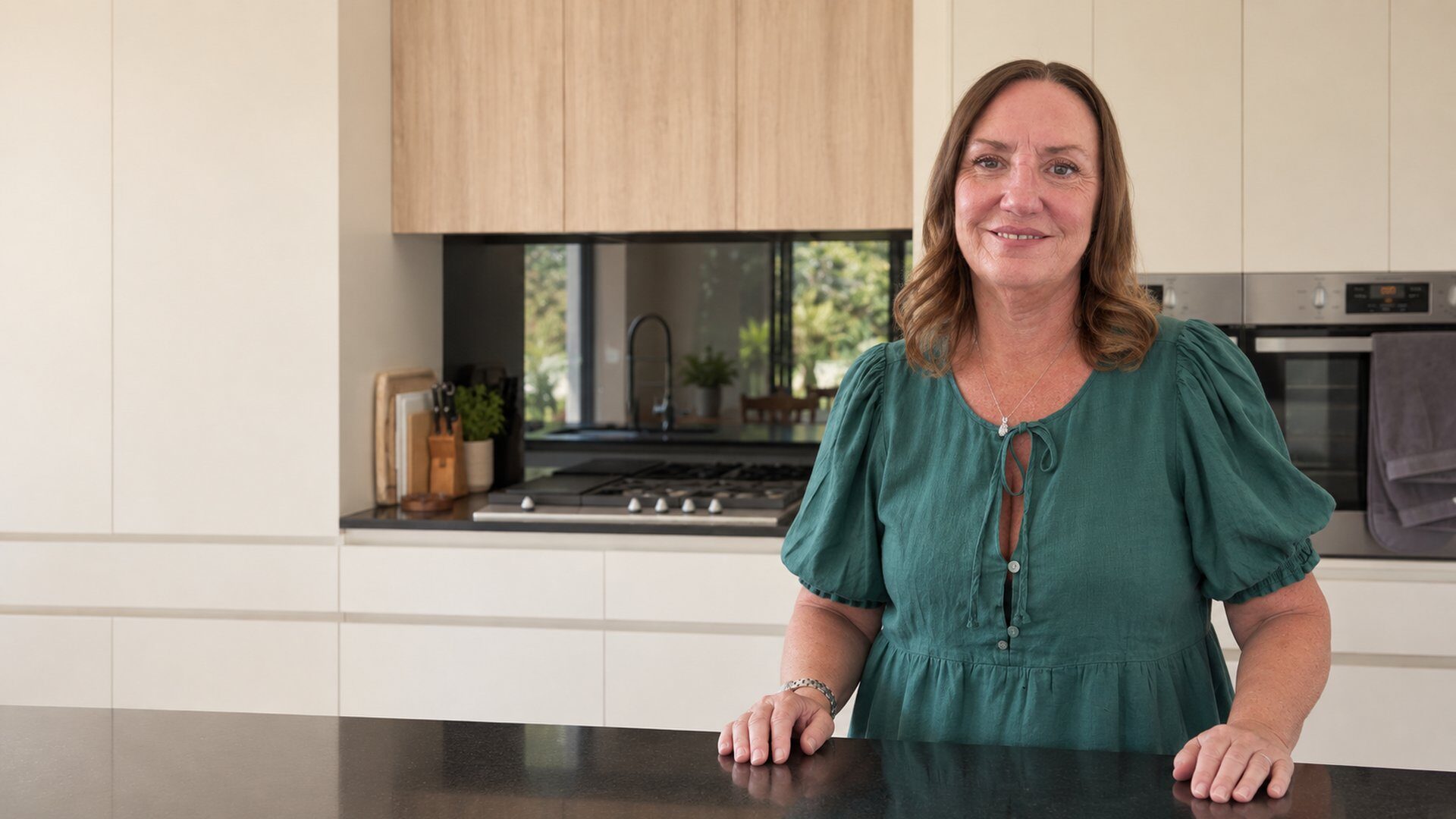 Sally Bloomfield, nutritionist for women in perimenopause and menopause, in her Sunshine Coast kitchen